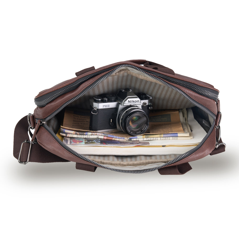 Tosca Vegan Leather Briefcase Adjustable Strap - Chocolate