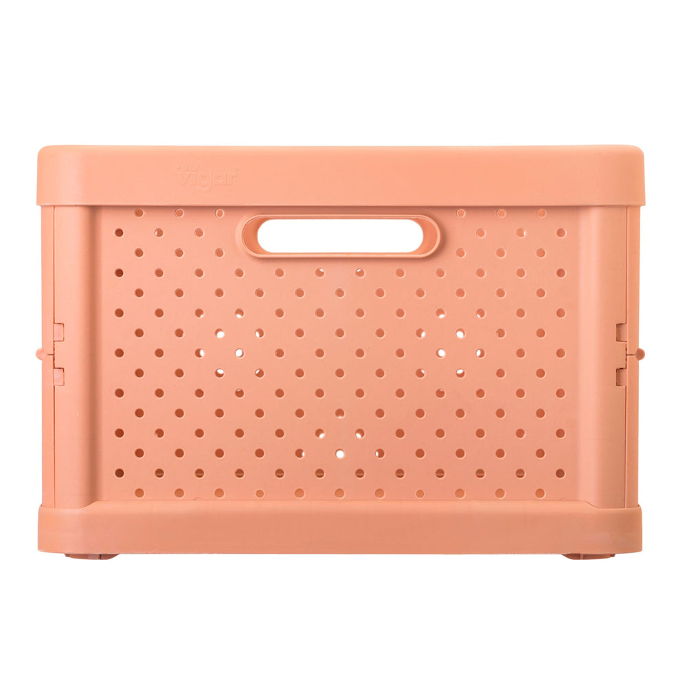 Vigar Compact 32L Plastic Foldable Crate Home/Car Basket - Sunrise Orange