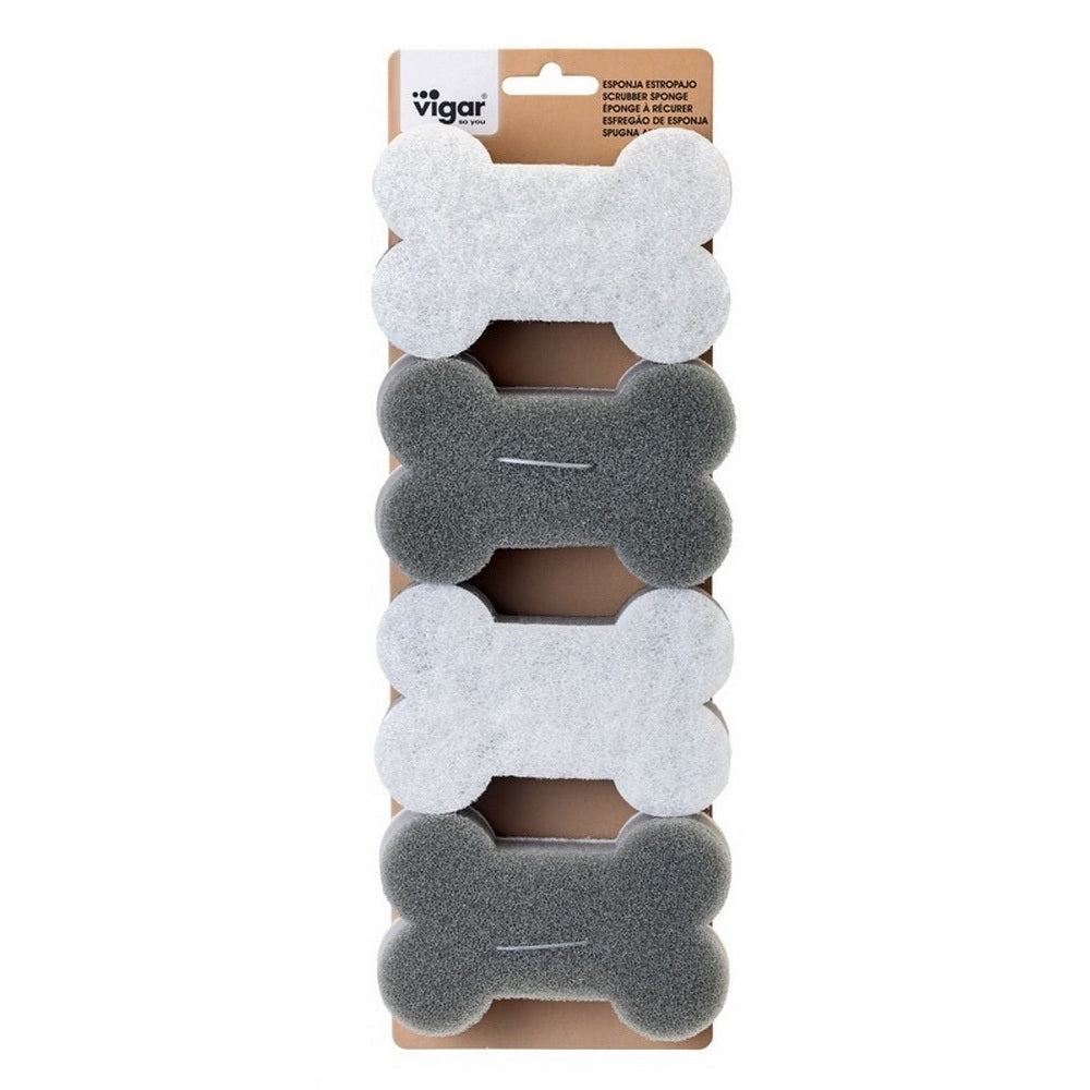 3PK 4pc Vigar Pets Club Bone Scrubber Sponge Set White/Grey For Dog Bowl 11cm