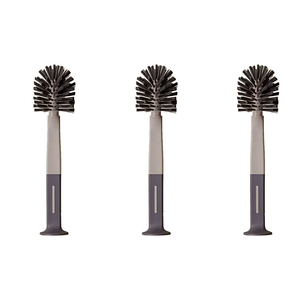 3PK Vigar Standing Grey Bottle & Glass Brush Cleaner w/ Suction Pad 32cm