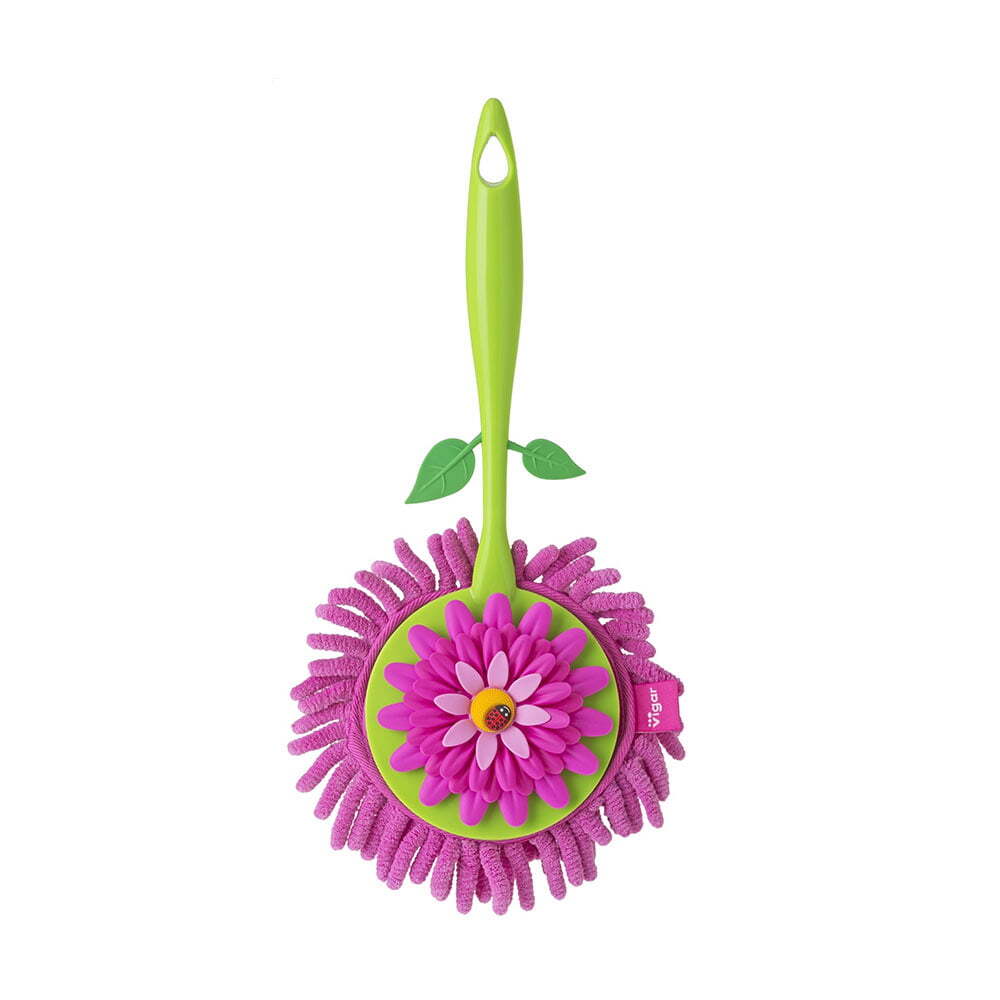 2x Vigar Flower Power Round Microfibre Duster Cleaner - Pink