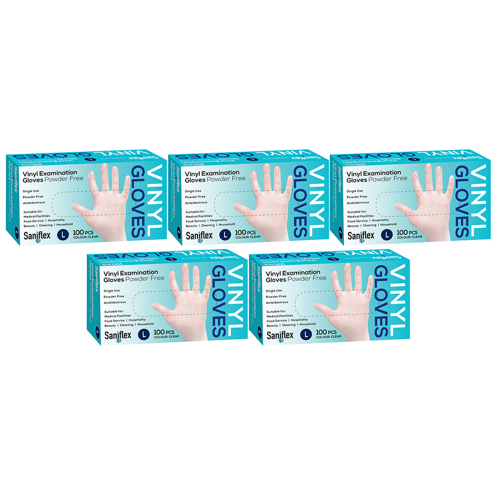 500pc Saniflex Vinyl Disposable Gloves Clear Size L