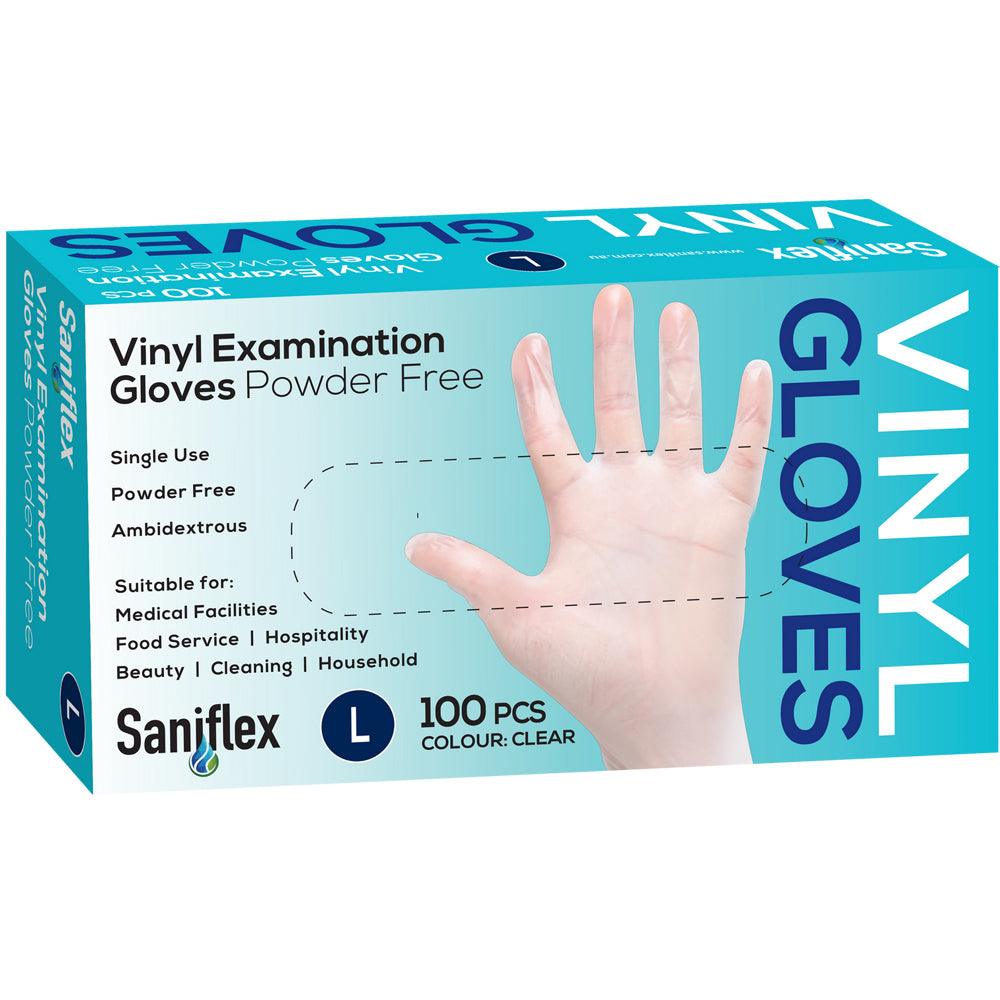 500pc Saniflex Vinyl Disposable Gloves Clear Size L