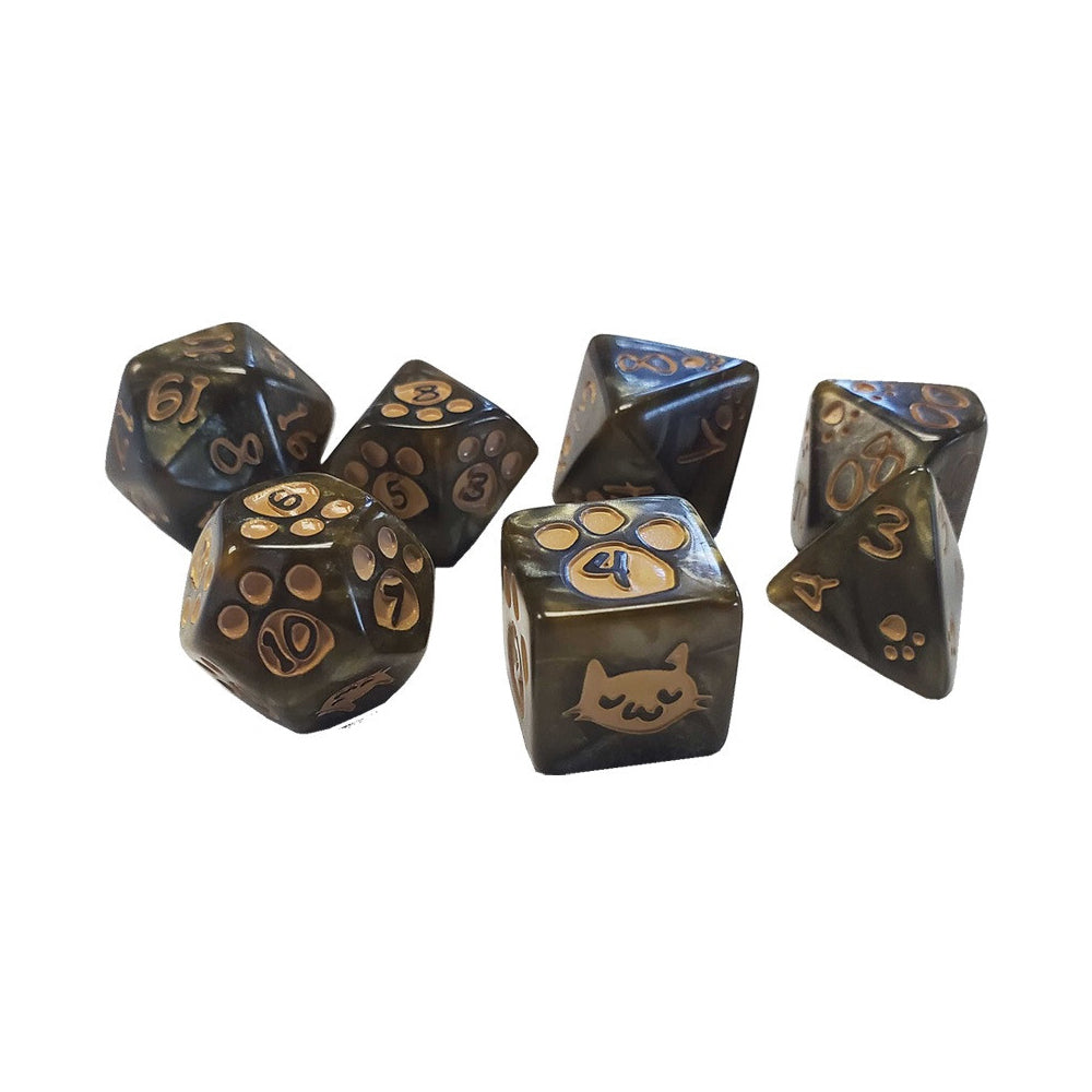 7pc Steve Jackson Kitten Polyhedral RPG Dice Set Brown