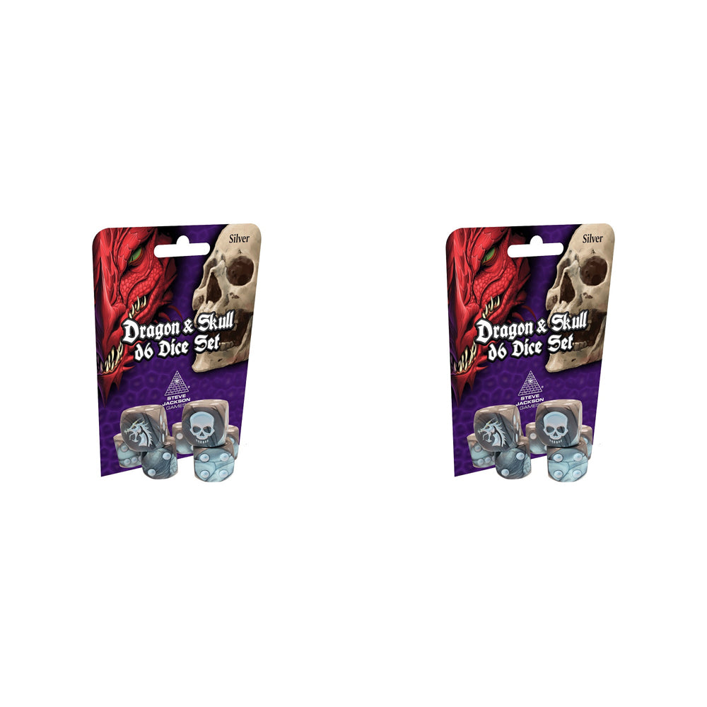 2PK Dragon & Skull Dice Set Gaming for Board Game Tabletop Fantasy RPGs Silver 1.6cm