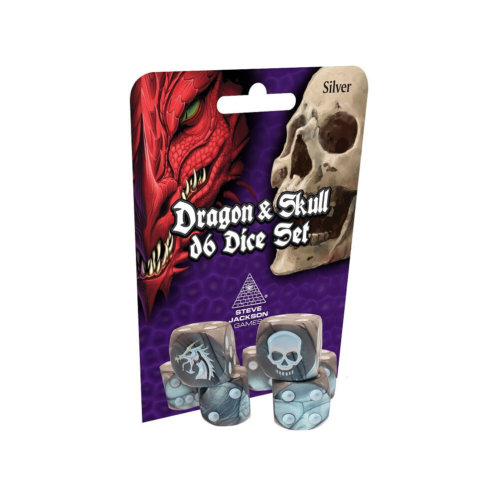 2PK Dragon & Skull Dice Set Gaming for Board Game Tabletop Fantasy RPGs Silver 1.6cm