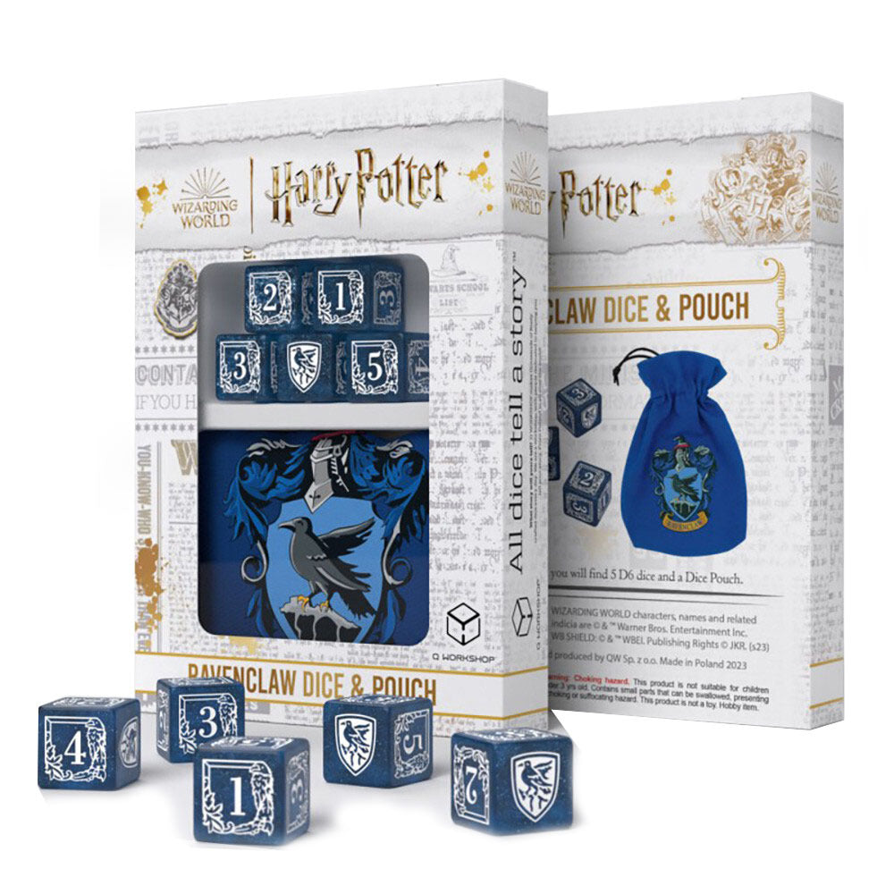 Harry Potter Ravenclaw 5 x D6 Set Gaming Dice for Tabletop RPGs w/ Pouch 1.6cm