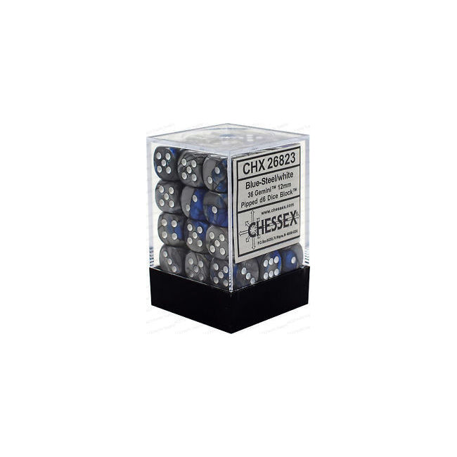 D6 Gemini Dice for Tabletop RPGs Blue-Steel/White 1.2cm