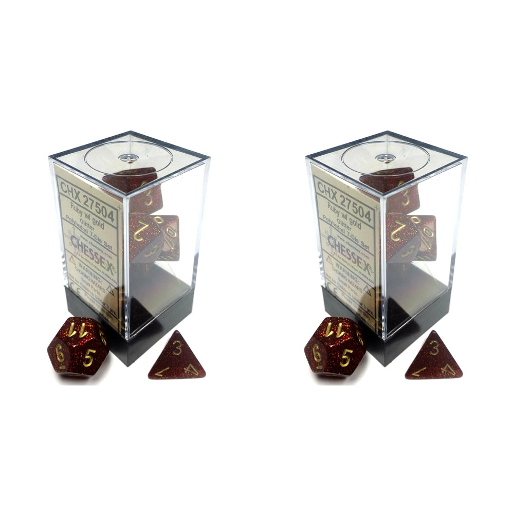 2x 7pc Chessex Glitter Polyhedral Ruby Gaming Dice Set Red/Gold