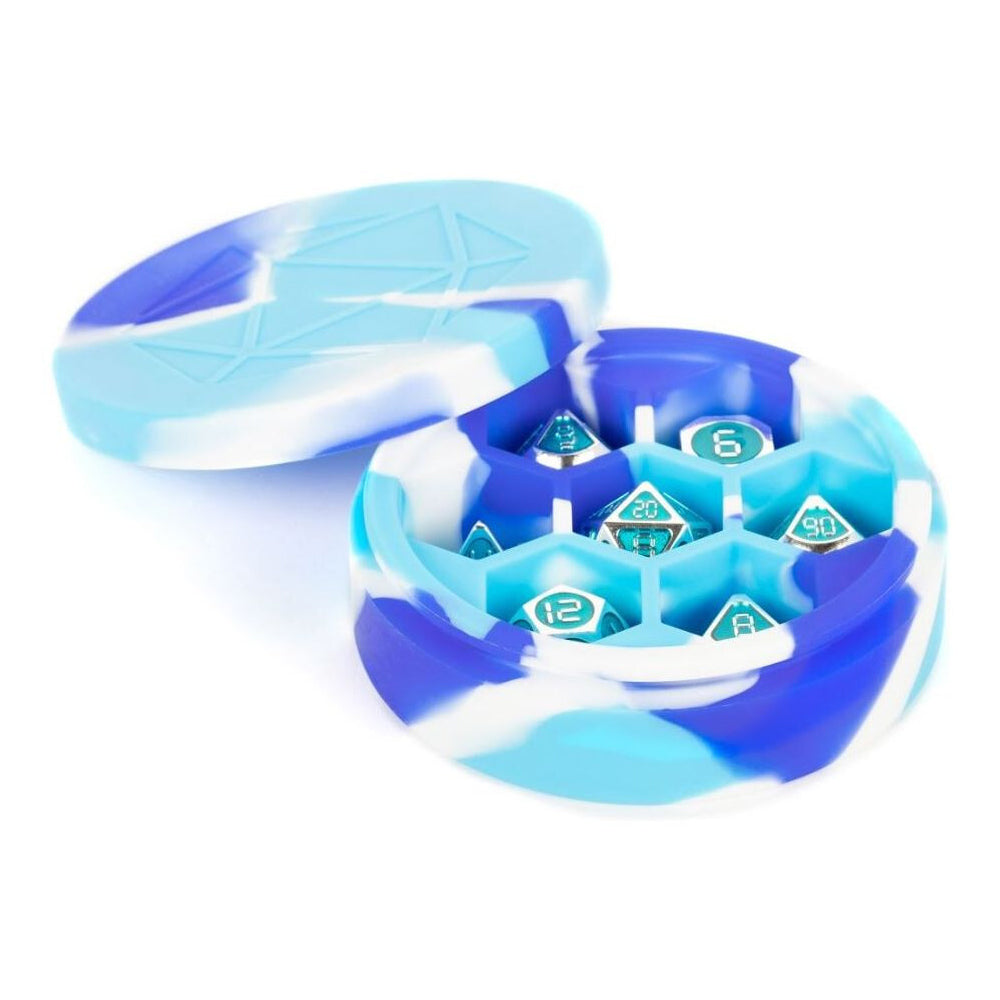 MDG Silicone Dice Storage Case Round Blue/White/Light Blue