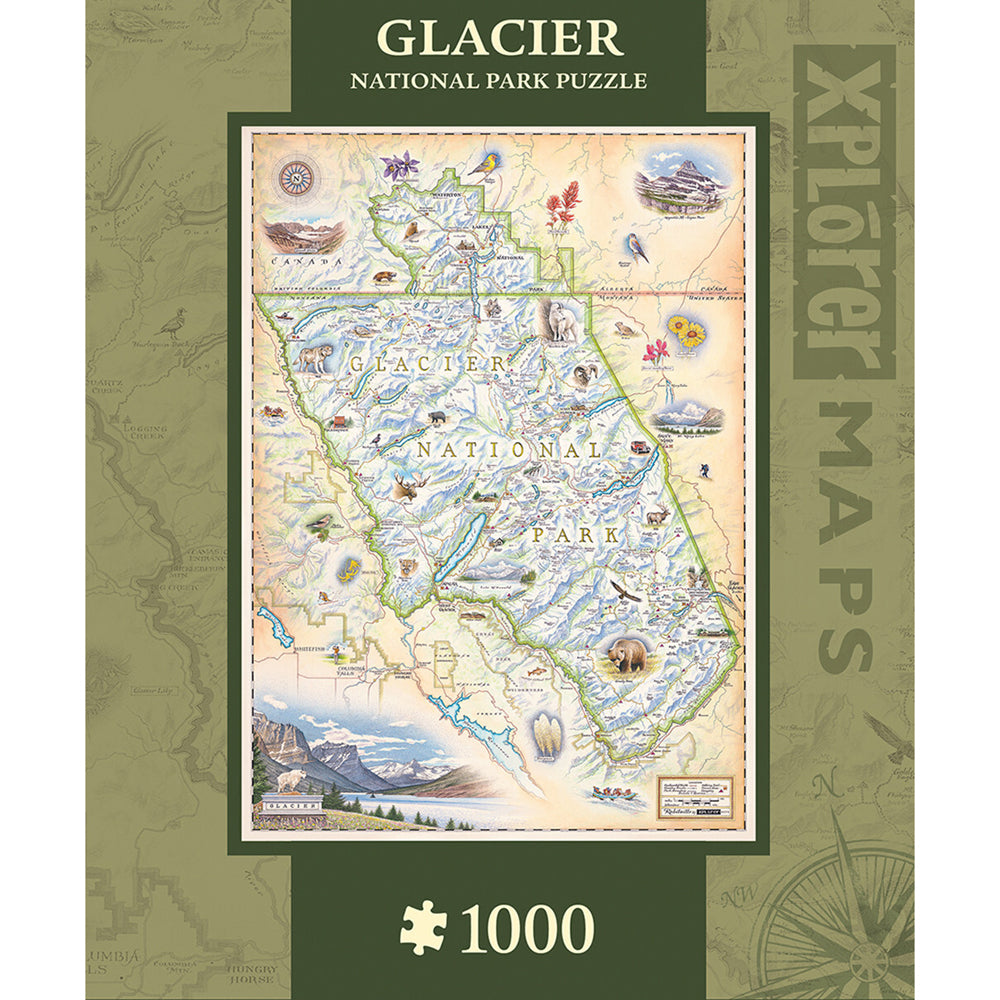 2x 1000PC Masterpieces Xplorer Maps Glacier National Park Map Puzzle 49x68cm
