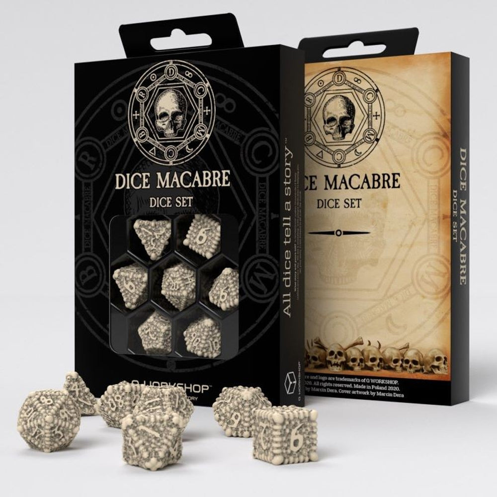 7pc Q-Workshop Macabre Resin Gaming Skull Dice Set Beige/Brown