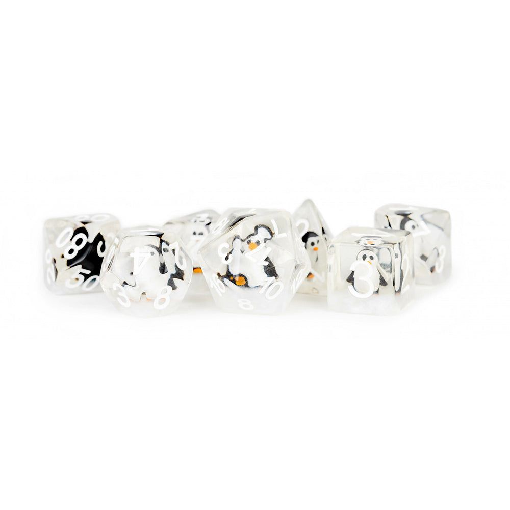 7pc Fanroll by Metallic MDG Polyhedral Penguin Resin Dice Set 16mm