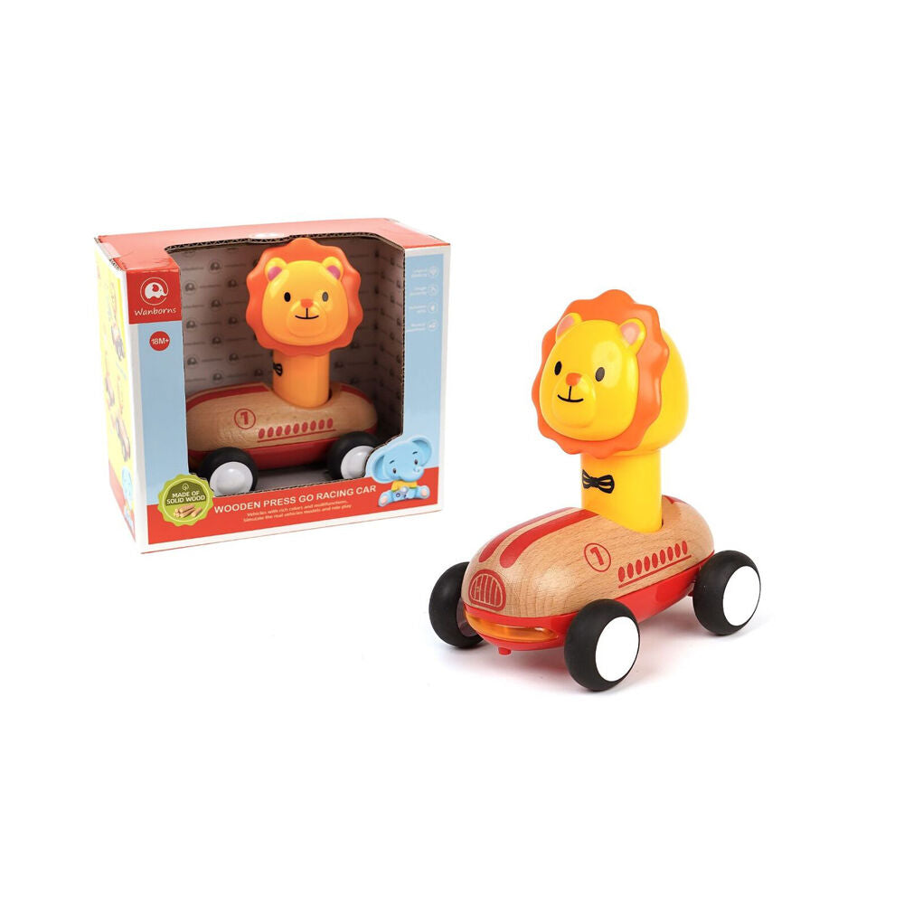Wanborns Wooden Press Go Racer Lion & Dinosaur w/ Sounds and Lights 18m+