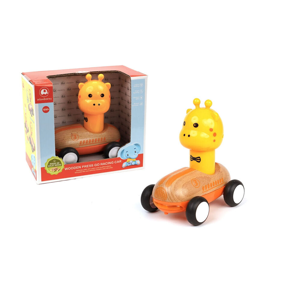 Wanborns Wooden Press Go Racer Giraffe & Elephant w/ Sounds and Lights 18m+