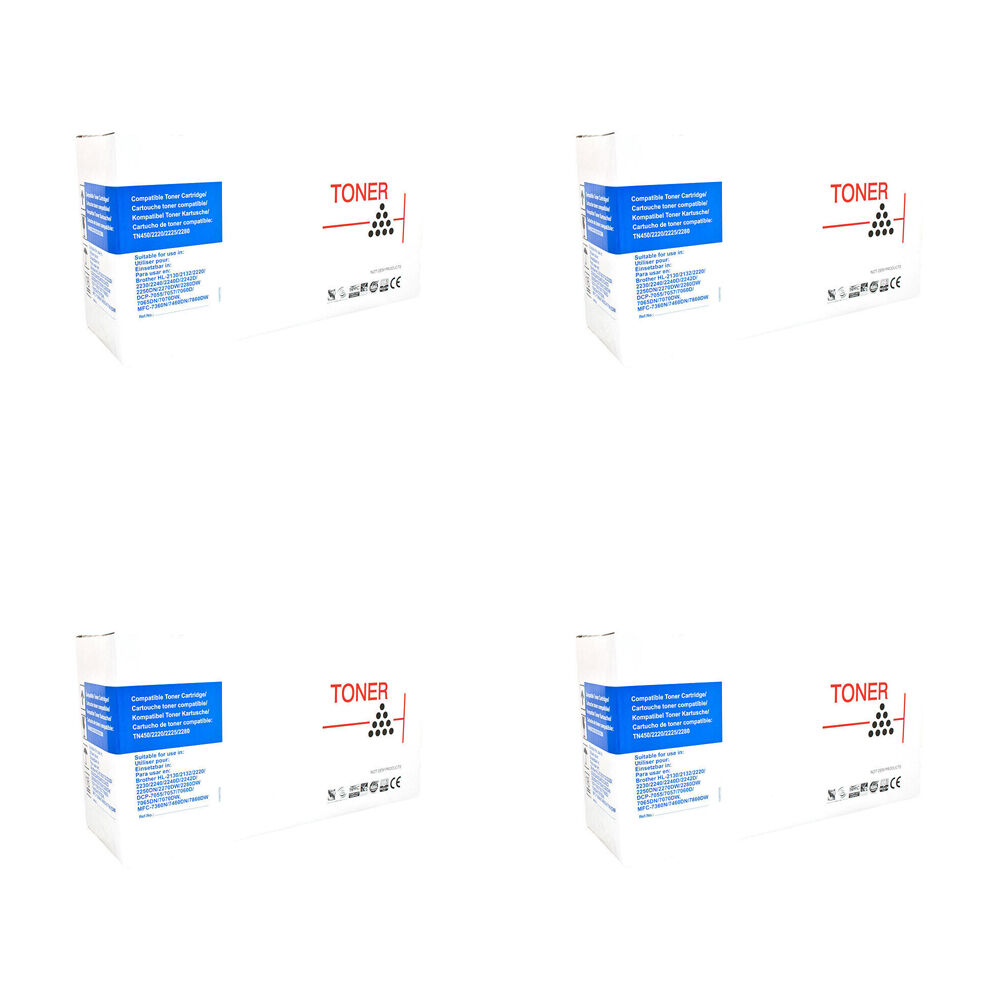 4PK Whitebox Compatible Brother TN2250 Toner Cartridge - Black
