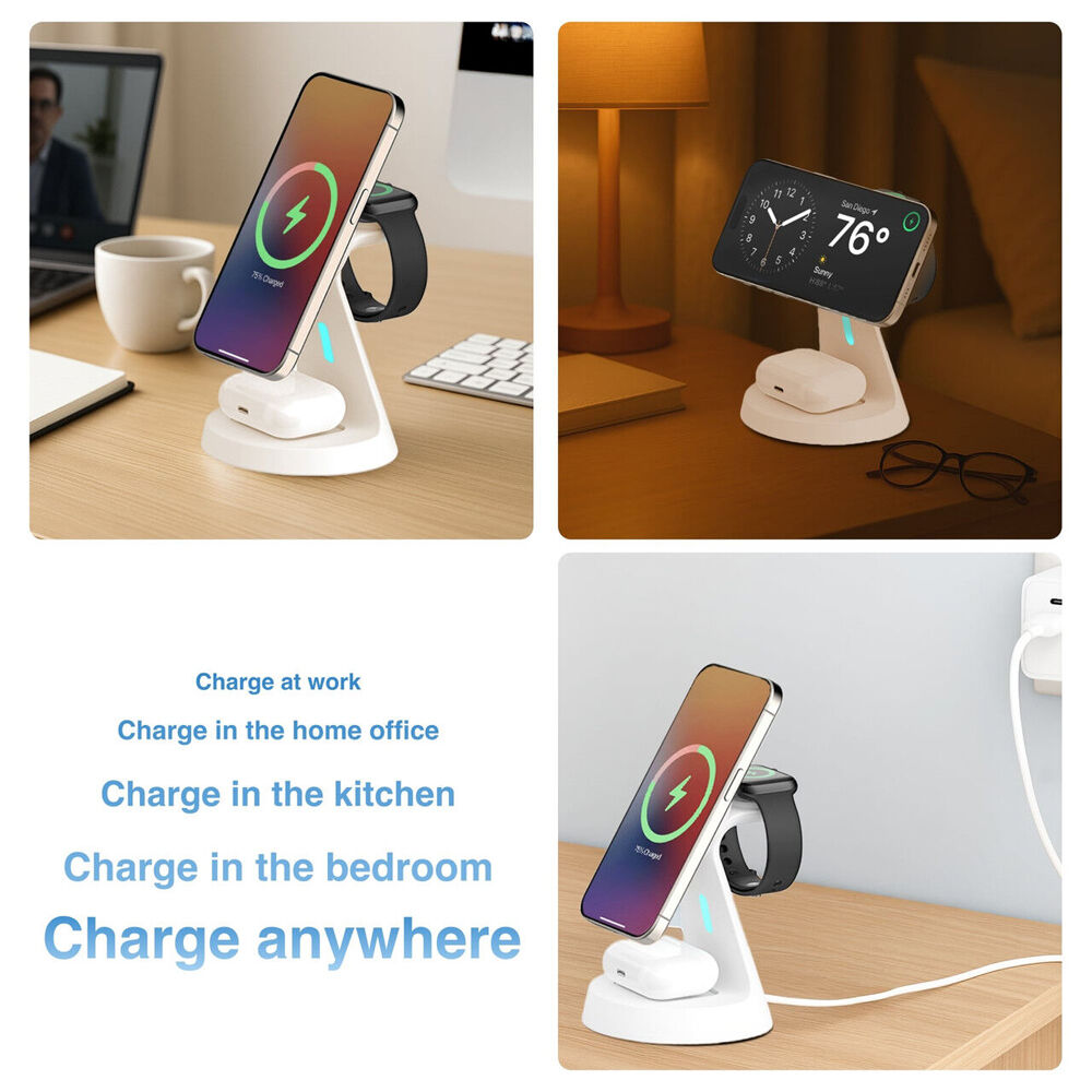 2PK Laser 3 in 1 Wireless Charging Stand Multi Device Charger Magnetic White