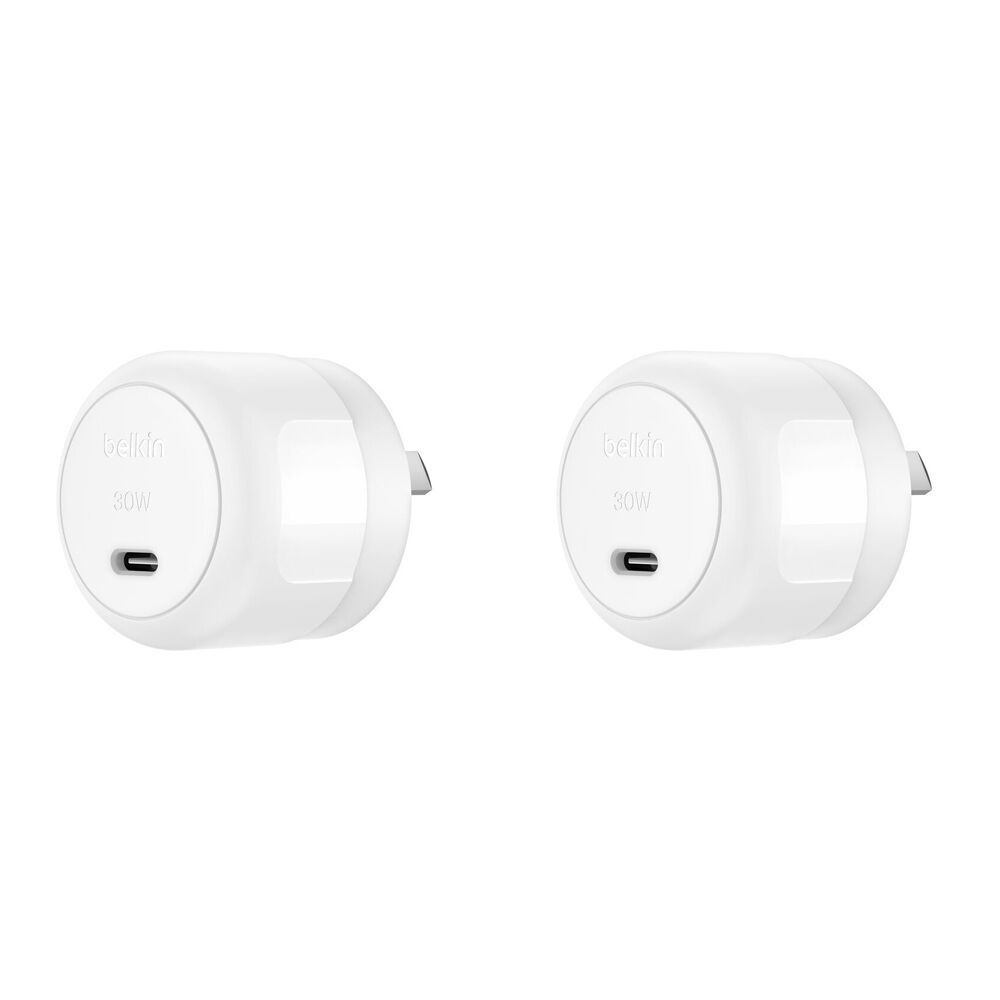 2PK Belkin BoostCharge 30W Fast-Charging USB-C Wall Charger Adapter White