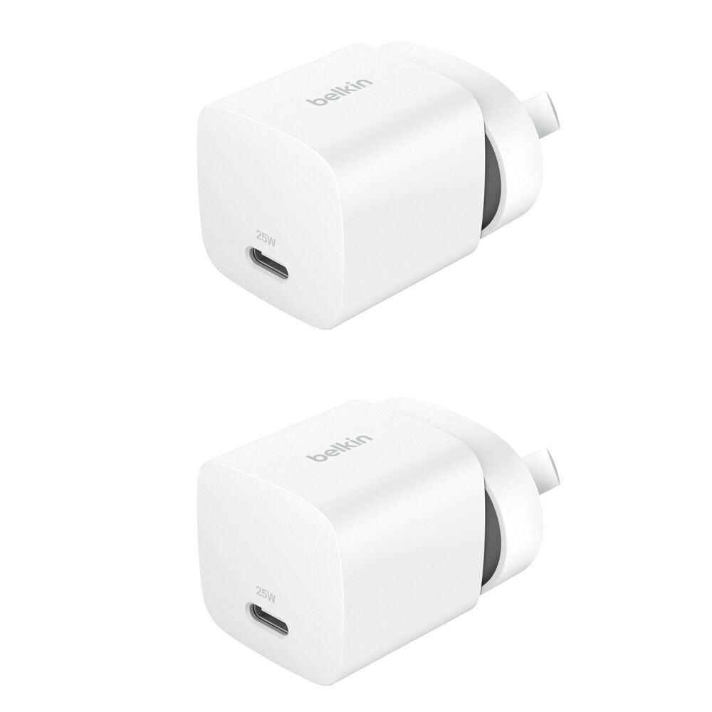 2x 2pc Belkin BoostCharge 25W Fast-Charging Wall Charger & 1m USB-C Cable White