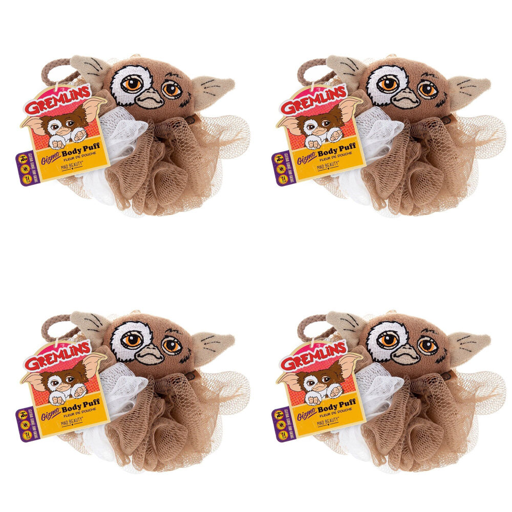 4PK Warner Bros Gremlins Mogwai Gizmo Shower Loofah Body Cleansing Puff Brown