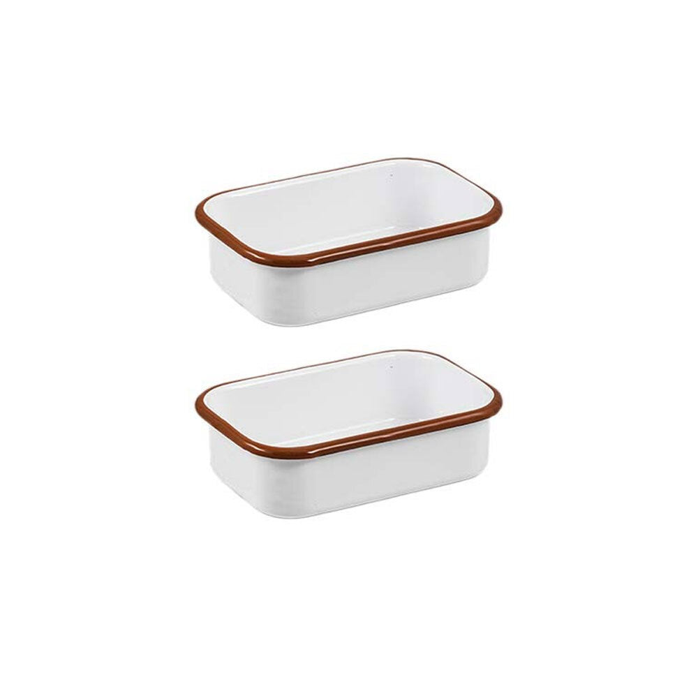 2x Urban Style Enamelware 14.5cm Multipurpose Rectangle Tray w/ Red Rim White