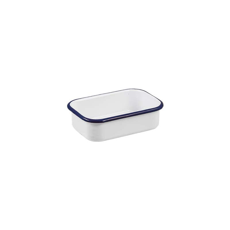 2x Urban Style Enamelware 14.5cm Multipurpose Rectangle Tray w/ Blue Rim White