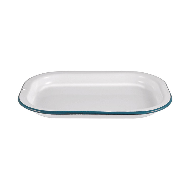 Urban Style Enamelware 21cm Porcelain w/ Blue Rim Tray - White