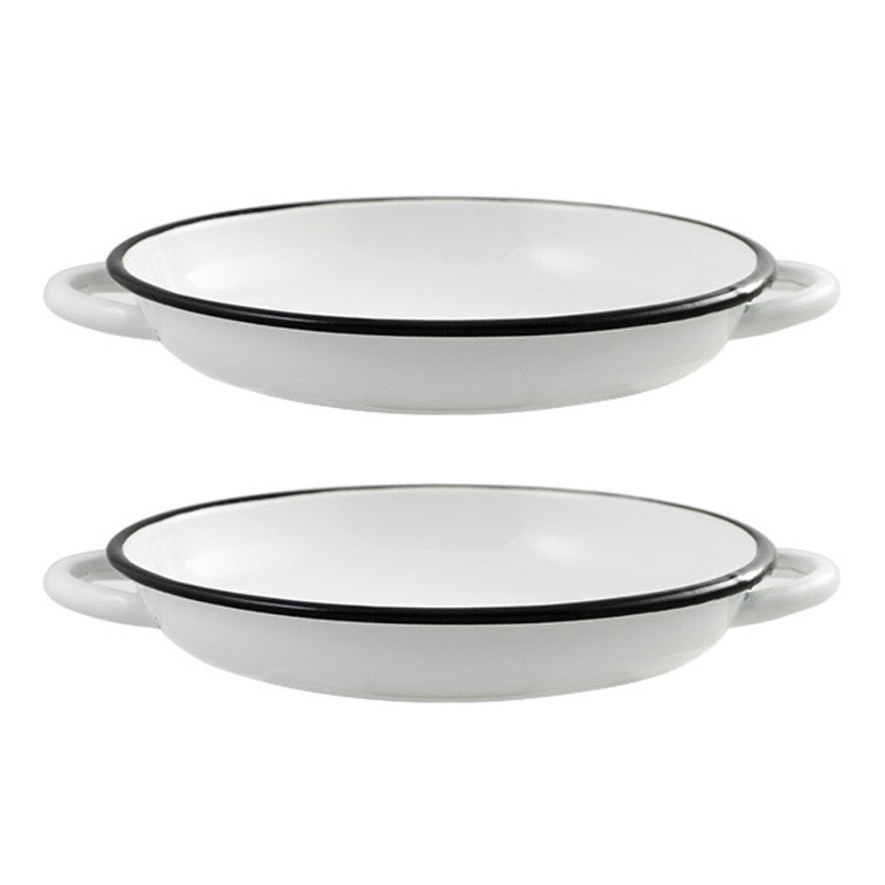 2x Urban Style Enamelware 22cm Ragout Plate w/ Black Rim - White