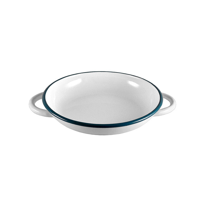 2x Urban Style Enamelware 22cm Ragout Plate w/ Blue Rim - White