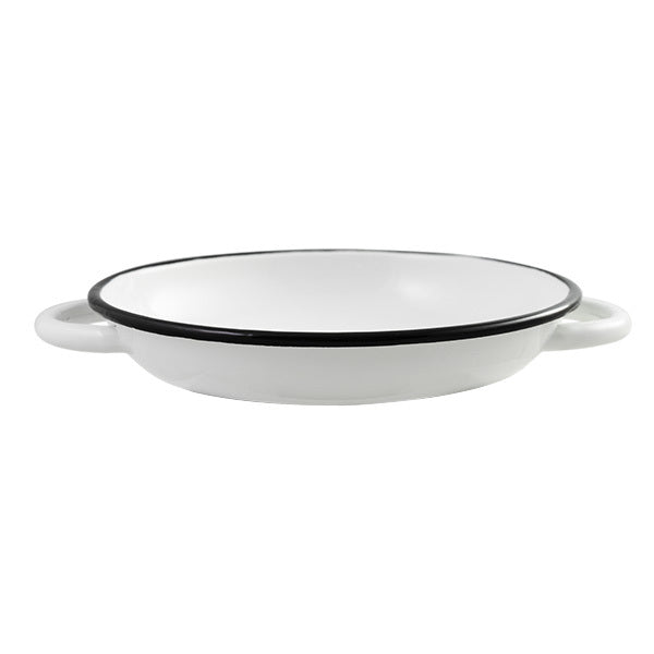 2x Urban Style Enamelware 24cm Ragout Plate w/ Black Rim - White