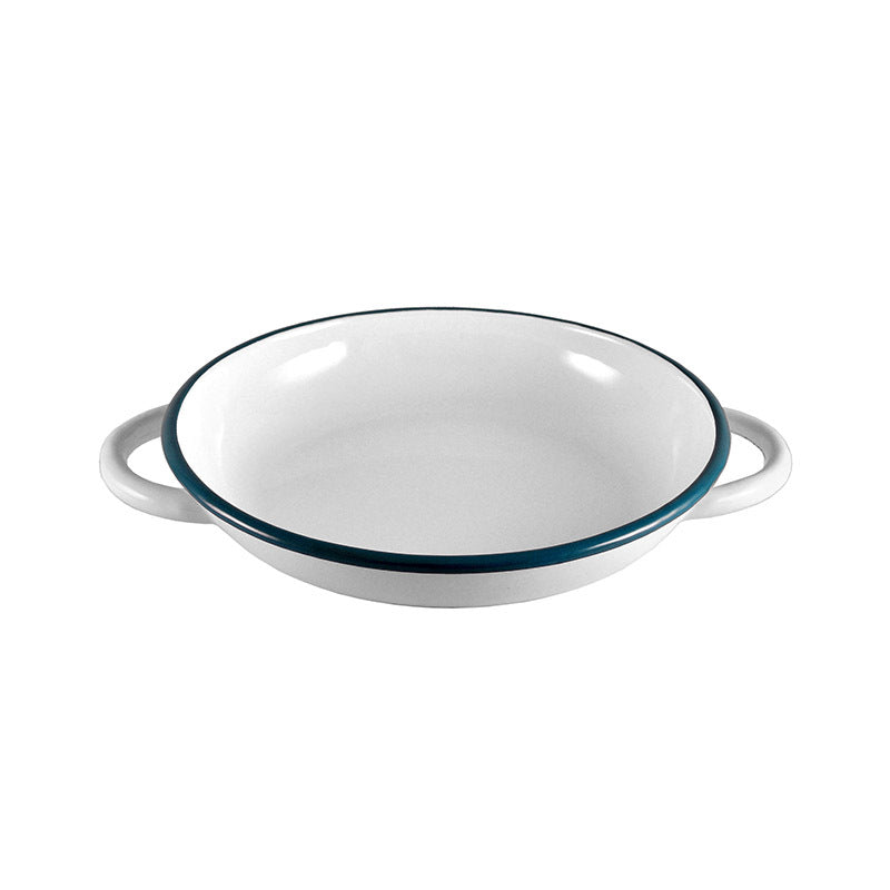 2x Urban Style Enamelware 24cm Ragout Plate w/ Blue Rim - White
