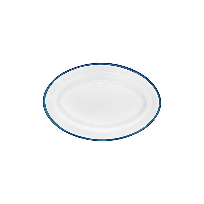 2x Urban Style Enamelware 30cm Oval Tray w/ Blue Rim - White