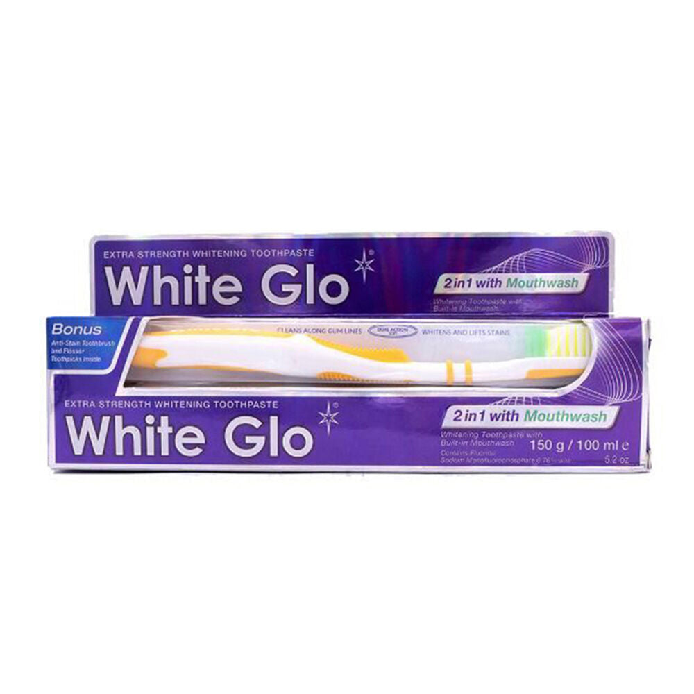 6x 2pc White Glo 2in1 w/ Mouthwash Toothbrush & Whitening Toothpaste Set 100ml