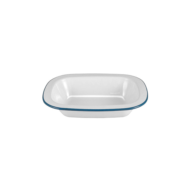2x Urban Style Enamelware 18cm Pie Dish w/ Blue Rim - White