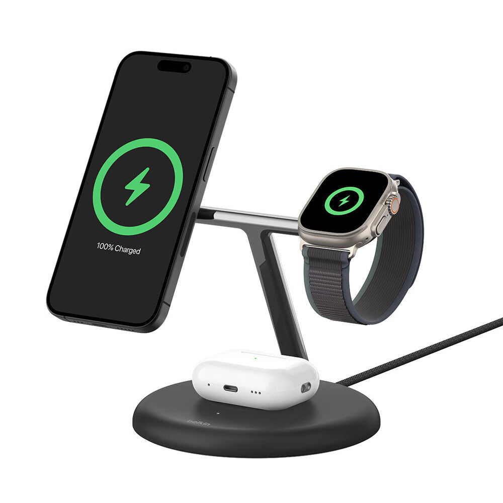Belkin BoostCharge Pro 3-in-1 Magnetic Wireless Charging Stand w/ Qi2 Black