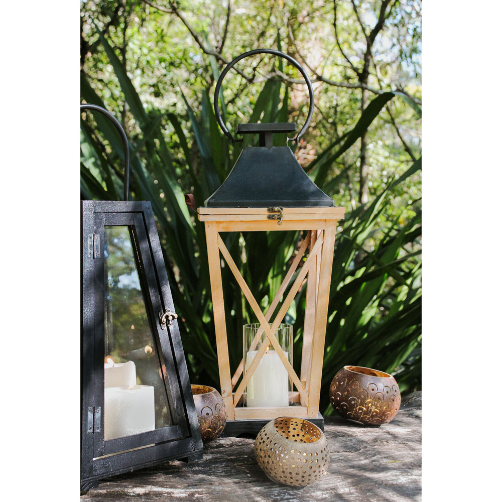LVD Lantern Haven Metal/Timber 40cm Candle Holder w/ Handle - Black
