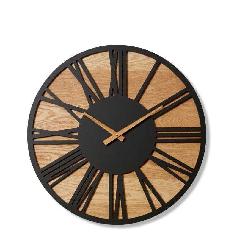 E Style Bennet Metal/MDF 60cm Round Wall Clock - Black/Natural