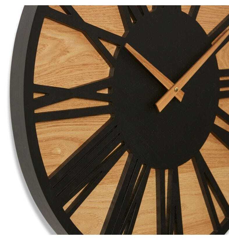 E Style Bennet Metal/MDF 60cm Round Wall Clock - Black/Natural