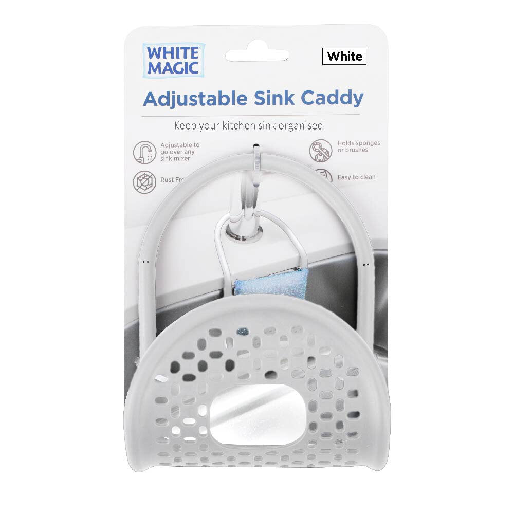 3PK White Magic Adjustable Kitchen Sink Caddy Organiser White