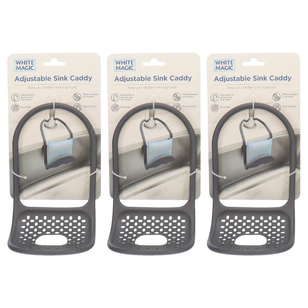 3PK White Magic Silicone Sink Caddy Kitchen Organiser Adjustable 25cm