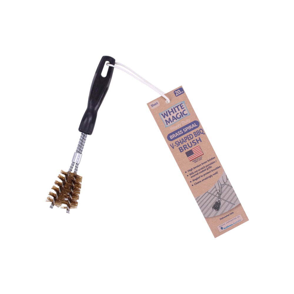 2x White Magic Short V-Shaped Brass Spiral 20cm Barbecue Brush - Black