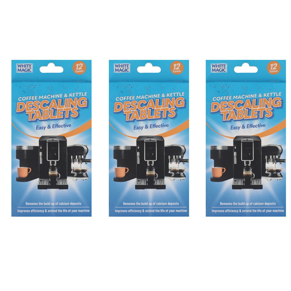 3x 12pc White Magic Coffee Machine & Kettle Descaler Tablets 18.3cm