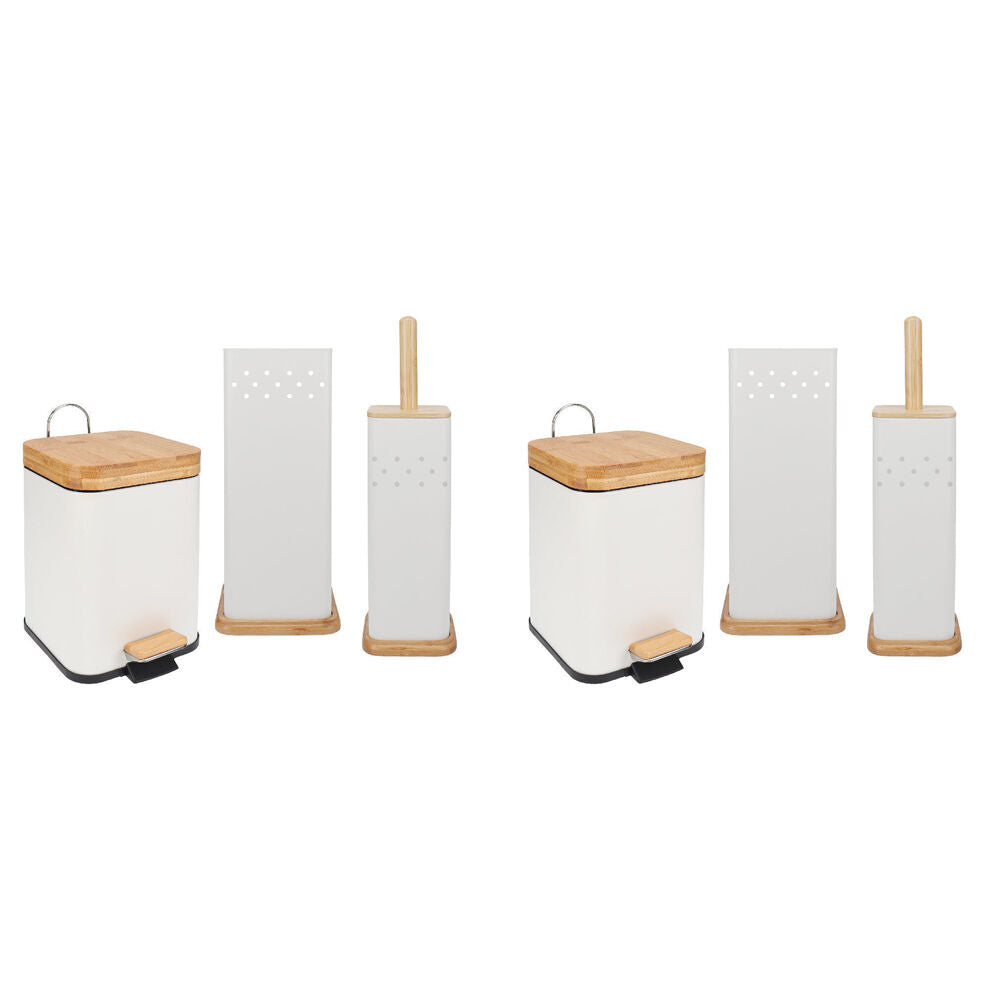 2PK Eco Basics 3in1 Square Bathroom Bin Toilet Brush & Roll Holder Set 41.5cm White