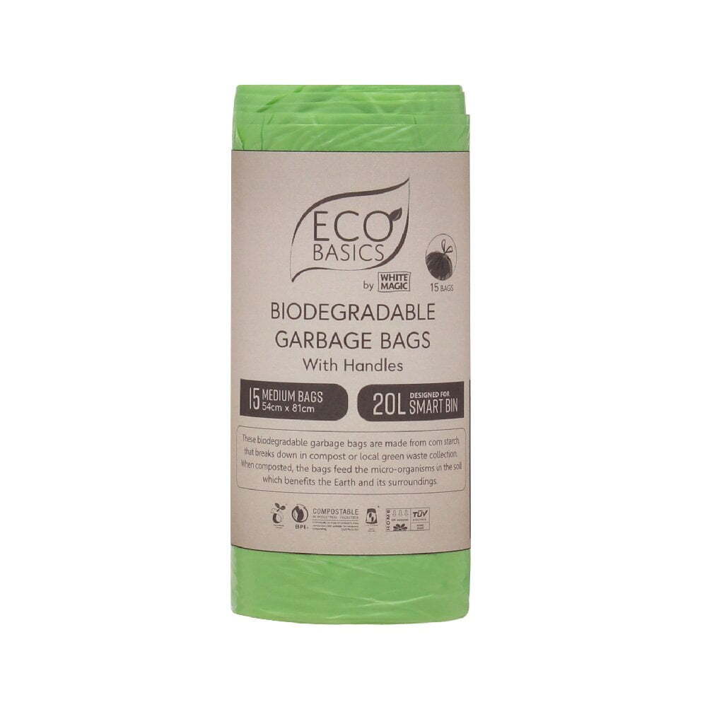 4x Eco Basics 20L Biodegradable Garbage Bags Medium - Green