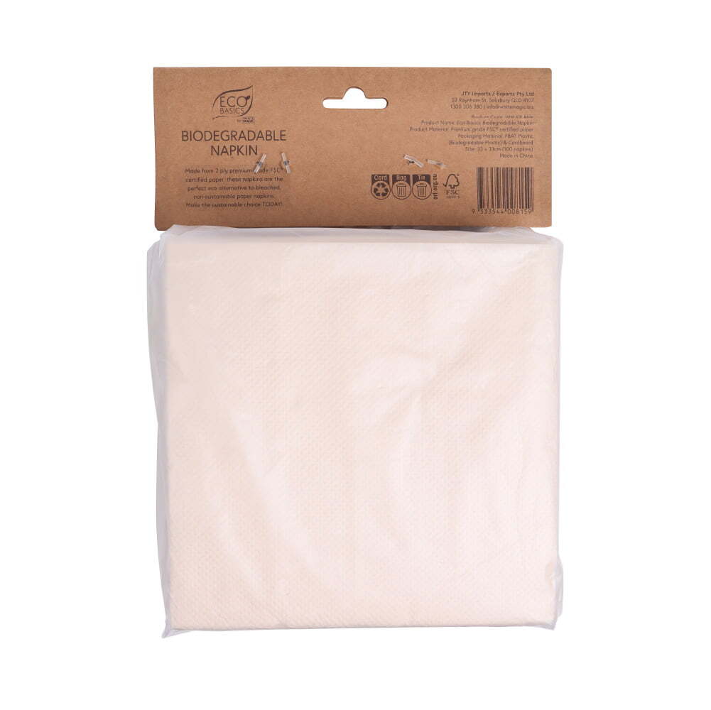 3x 100PK Eco Basics Biodegradable 2Ply Napkin Table Serviettes