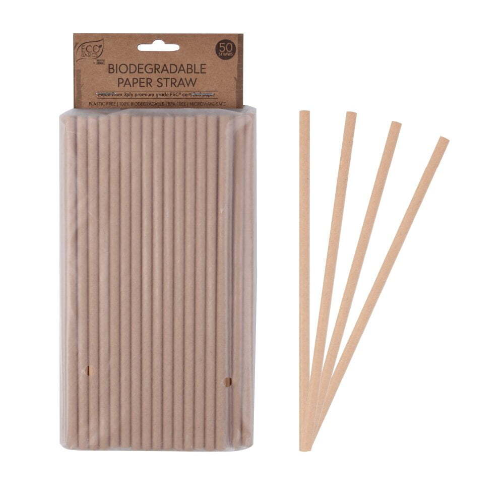 5x 50pc Eco Basics Biodegradable Paper Drinking Straw