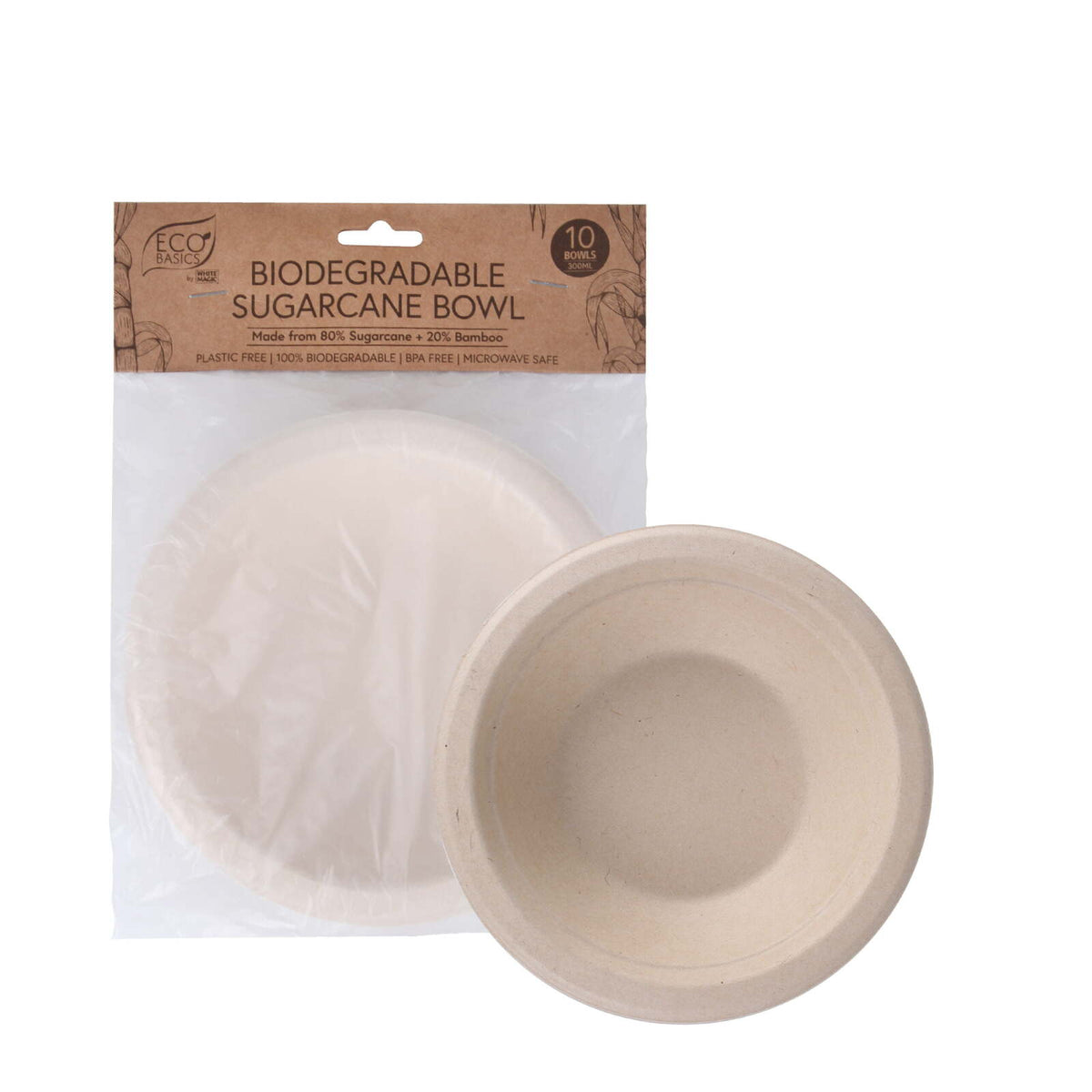 5x 10pc Eco Basics Biodegradable Sugarcane Food/Soup Bowl