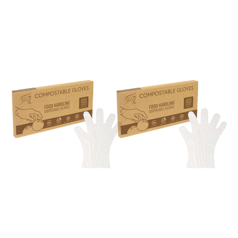 2x 100pc Eco Basics Compostable/Disposable Food Preparation Gloves Large