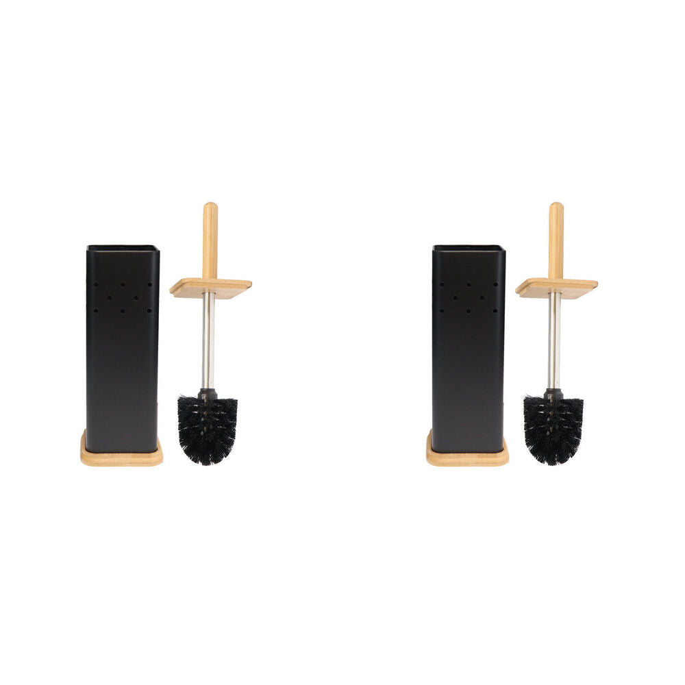 2PK Eco Basics Square Toilet Brush w/ Holder Bathroom Cleaner Set 39.5cm Black