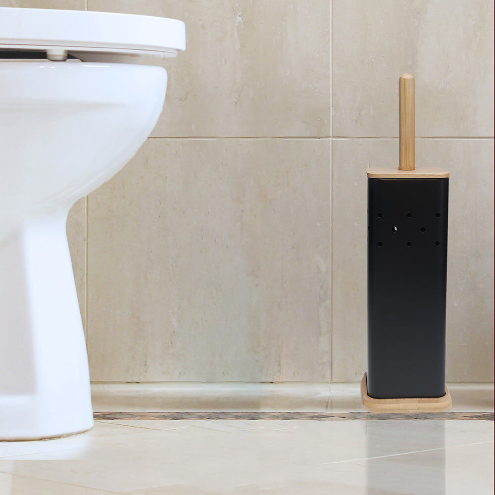 2PK Eco Basics Square Toilet Brush w/ Holder Bathroom Cleaner Set 39.5cm Black